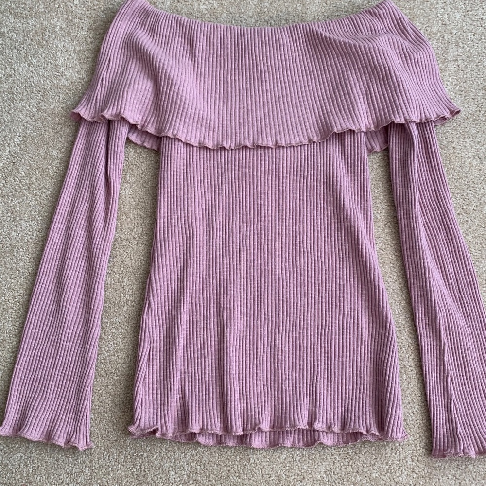 Pink off the shoulder long sleeve shirt